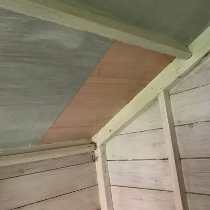 Replacement plywood section fitted inside a summerhouse roof