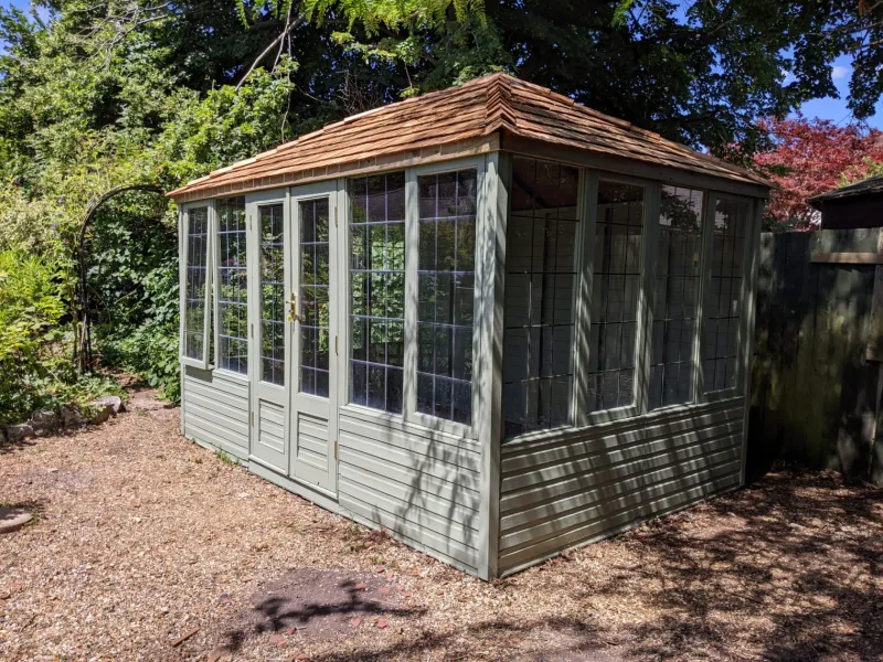 A summerhouse after a complete timber roof restoration