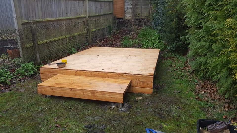 Shed base preparation in a garden